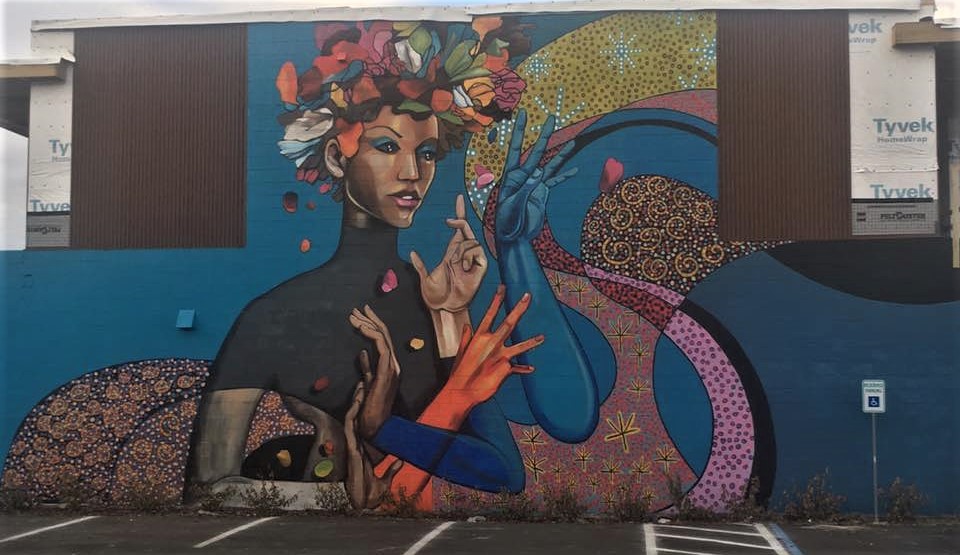 colorful mural of a woman